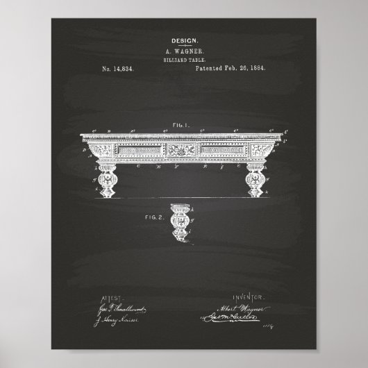 ビリヤード表1884特許芸術 – Chalkboard ポスター (正面)