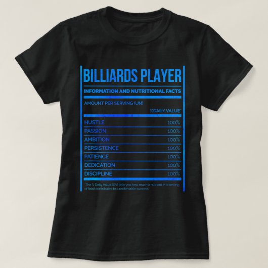 ビリヤード選手の情報と栄養情報 Tシャツ (デザイン正面)