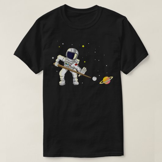 ビリヤード選手宇宙ビリヤード・スティック宇宙飛行士B Tシャツ (デザイン正面)