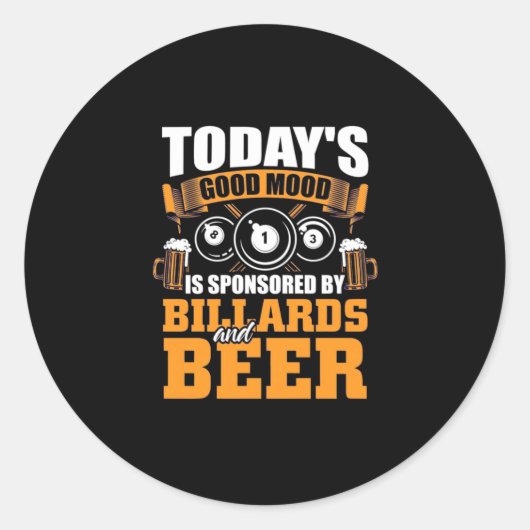 ビリヤード選手 |今日のビリヤードとビール ラウンドシール (正面)