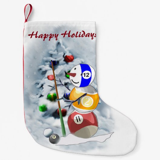 ビリヤード雪だるまクリスマス スモールクリスマスストッキング (正面)