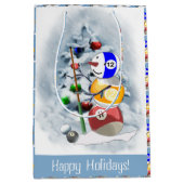 ビリヤード雪だるまクリスマス ミディアムペーパーバッグ (正面)