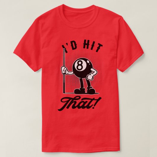 ビリヤード8ボールおもしろい漫画プールスヌッカー Tシャツ (デザイン正面)