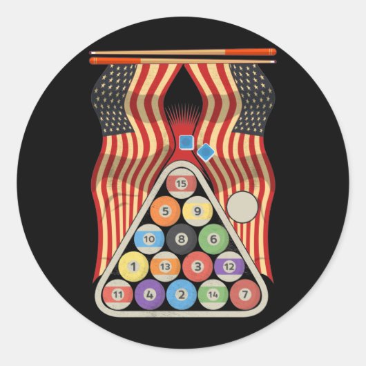 ビリヤード・アメリカ国旗キュースポーツスヌーカープール ラウンドシール (正面)