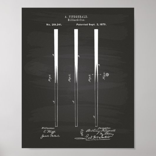 ビリヤード・キュー1879特許芸術 – Chalkboard ポスター (正面)