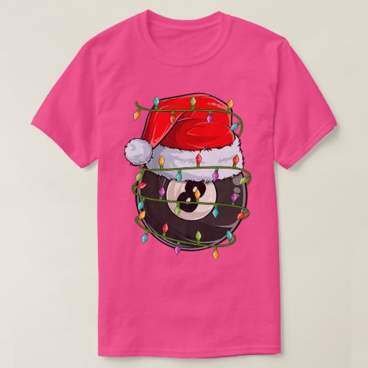 ビリヤード・スポーツ愛好家クリスマスライトSanta Billiard C Tシャツ (デザイン正面)