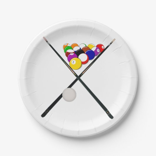 ビリヤード・プールのボールとキュー ペーパープレート (正面)
