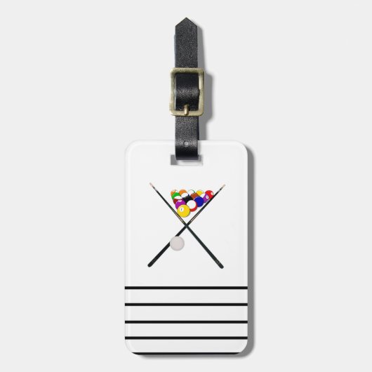 ビリヤード・プールのボールとキュー ラゲッジタグ (正面縦)