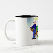 ビリヤード、プールプレイヤー – 男性と男性の漫画 ツートーンマグカップ (左)