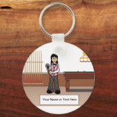 ビリヤード,プールプレーヤー – 女性の漫画 キーホルダー (正面)