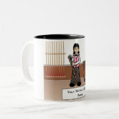 ビリヤード，プールプレーヤー – 女性の漫画 ツートーンマグカップ (正面左)