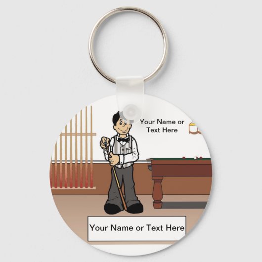 ビリヤード,プールプレーヤー – 男性の漫画 キーホルダー (正面)