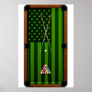 ビリヤード・プール選手テーブルUSAアメリカ国旗 ポスター