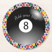 ビリヤード·プール·ボー無地のルズ·ナンバー8 ラウンドペーパーコースター (正面)