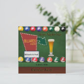 ビリヤード プール 男 誕生日 パーティー 夜 ビール 招待状 (スタンド正面)