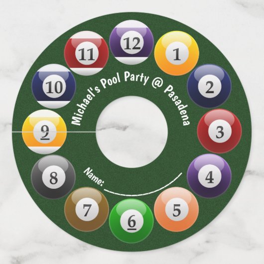 ビリヤード・ボール光沢のあるプカラフルールのスヌーカーグリーン ワイングラスタグ (正面)