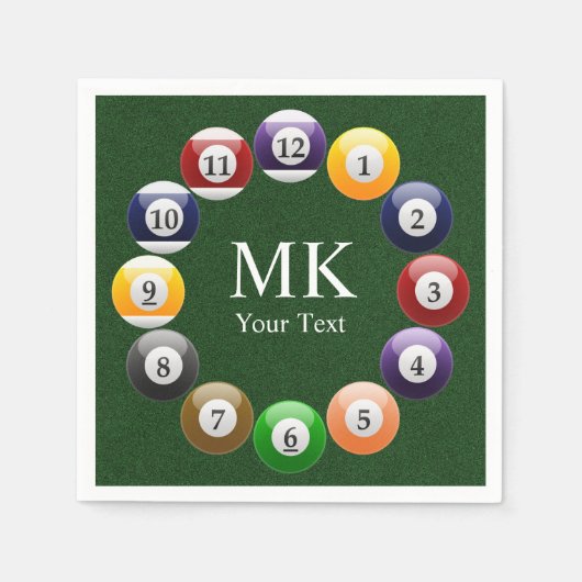 ビリヤード・ボール光沢プールカラフルスヌーカー・スポーツ スタンダードカクテルナプキン (正面)