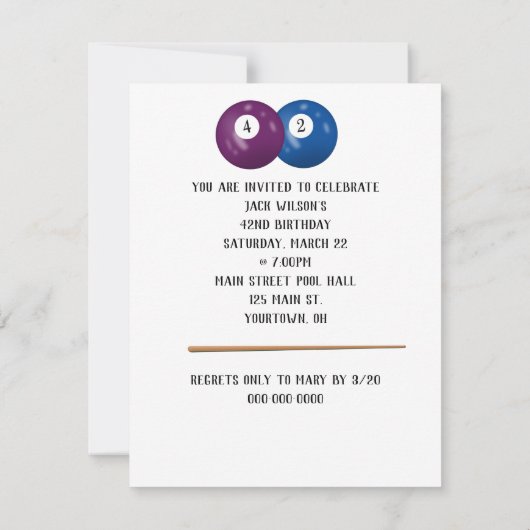 ビリヤード・ボール42番目の誕生日招待状 招待状 (裏面)