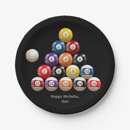 ビリヤード・ボール・オン・ブラック ペーパープレート (正面)