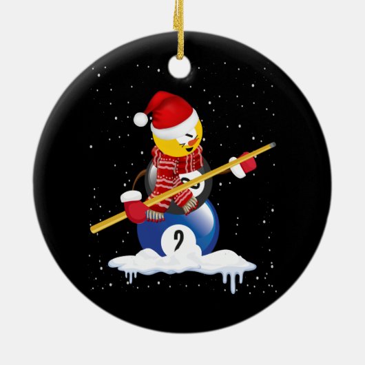 ビリヤード・メリー・クリスマス・雪だるまとプール・テーブル セラミックオーナメント (裏面)