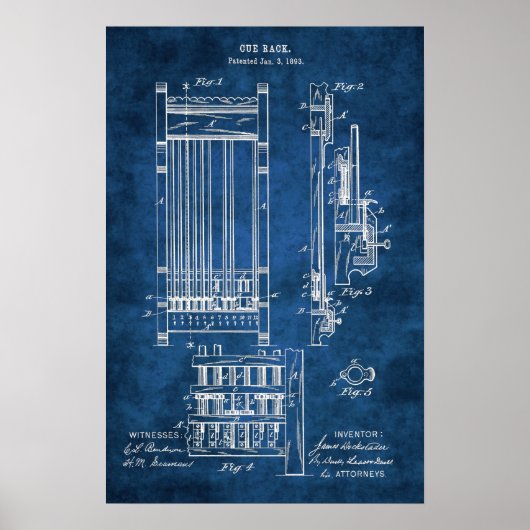 ビリヤードCueラック特許アート#13プールデコール ポスター (正面)