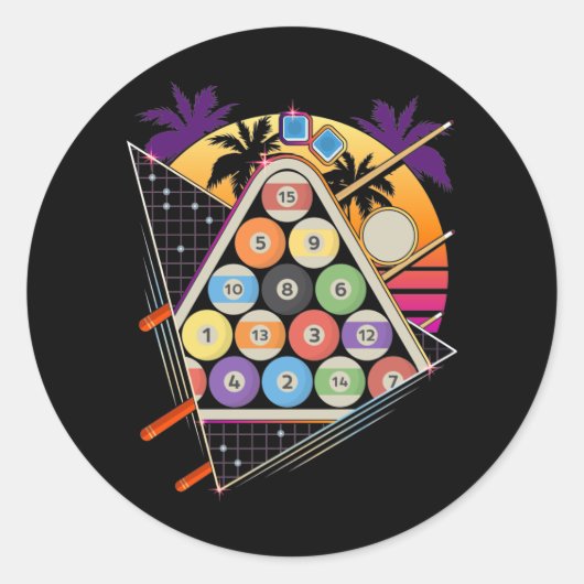 ビリヤードVAPORWAVE 80s 90sスヌーカープールプレーヤー ラウンドシール (正面)