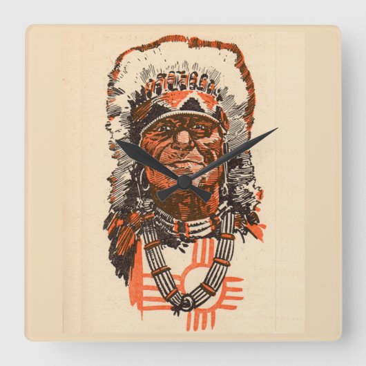 ビリーからの1955インディアンの酋長子供(イギリス)の漫画 スクエア壁時計 (正面)
