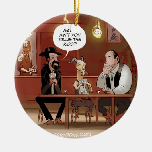 ビリー・ザ・キッド?ヤギおもしろいの漫画 セラミックオーナメント (正面)