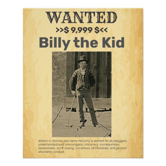 ビリー・ザ・キッド🤠WANTED REWARD Poster ポスター (正面)