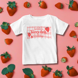ビリー ファースト 1歳の誕生日 イチゴ フォト ベビーTシャツ