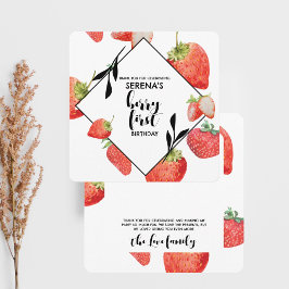 ビリー ファースト | 1歳の誕生日 | モダンなイチゴ サンキューカード