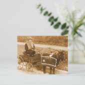 ビリー、乗って！　馬車に乗るヴィンテージの少女とヤギ ポストカード (スタンド正面)