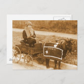 ビリー、乗って！　馬車に乗るヴィンテージの少女とヤギ ポストカード (正面/裏面)