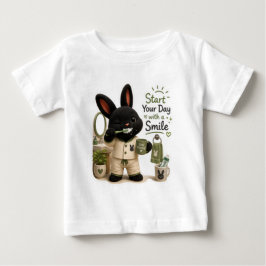 ビルが歯磨きをする かわいい黒いレックスバニー ベビーTシャツ