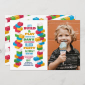 ビルダーバースデーパーティー建築ブロック写真 招待状 (正面/裏面)