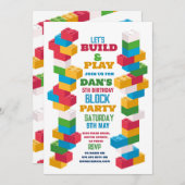 ビルダーバースデーパーティー建築ブロック 招待状 (正面/裏面)