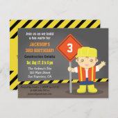 ビルダーボーイ建築テーマ誕生日パーティー 招待状 (正面/裏面)