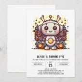 ビルダー金属製ボルトロボット誕生日 招待状 (正面/裏面)
