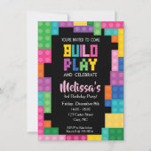 ビルディングブリックス バースデーパーティー 女の子 招待状 (正面)