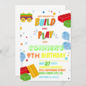 ビルディングブロックの招待状、ビルディングブロックパーティー 招待状 (正面/裏面)