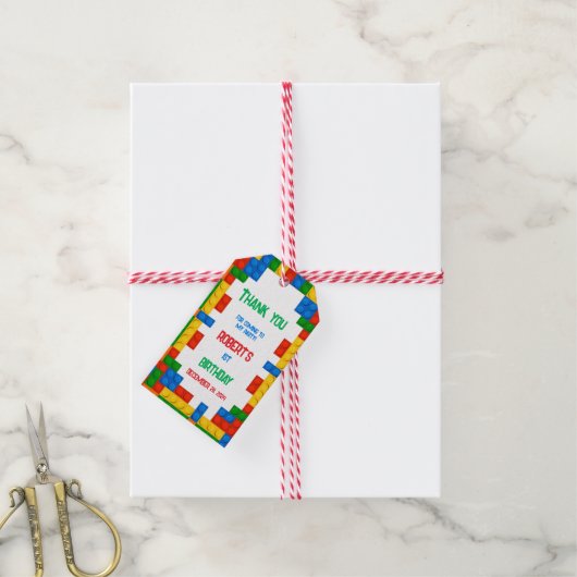 ビルディングブロックの誕生日ギフトタグ 子供用 ギフトタグ (より糸付き)