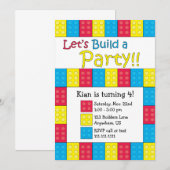 ビルディングブロックの誕生日招待状 招待状 (正面/裏面)