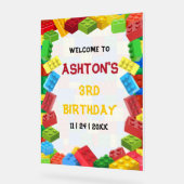 ビルディングブロックの誕生日招待状、男子の誕生日 アクリルサイン (傾斜)