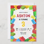 ビルディングブロックの誕生日招待状、男子の誕生日 招待状 (正面)