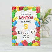 ビルディングブロックの誕生日招待状、男子の誕生日 招待状 (スタンド正面)