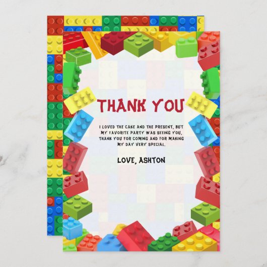 ビルディングブロックの誕生日招待状(男子) サンキューカード (正面/裏面)