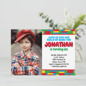 ビルディングブロックバースデーブリックスパーティーの写真 招待状 (スタンド正面)