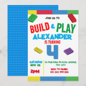 ビルディングブロックボーイ ４歳の誕生日おもちゃ 招待状 (正面/裏面)