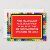 ビルディングブロック男子誕生日パーティー感謝状 サンキューカード (裏面)