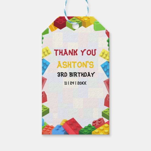 ビルディングブロック 誕生日招待状、男の子の誕生日 ギフトタグ (正面)
